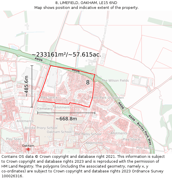 8, LIMEFIELD, OAKHAM, LE15 6ND: Plot and title map