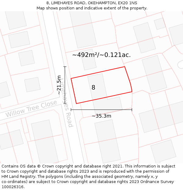 8, LIMEHAYES ROAD, OKEHAMPTON, EX20 1NS: Plot and title map