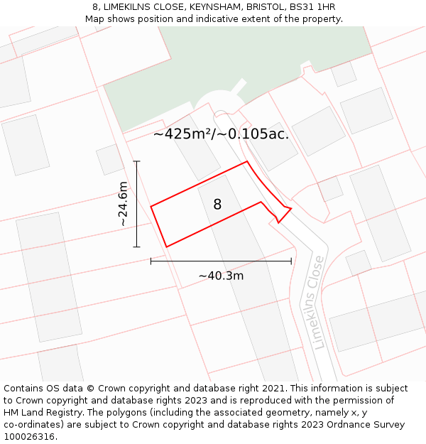 8, LIMEKILNS CLOSE, KEYNSHAM, BRISTOL, BS31 1HR: Plot and title map