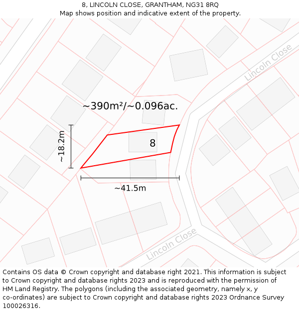 8, LINCOLN CLOSE, GRANTHAM, NG31 8RQ: Plot and title map