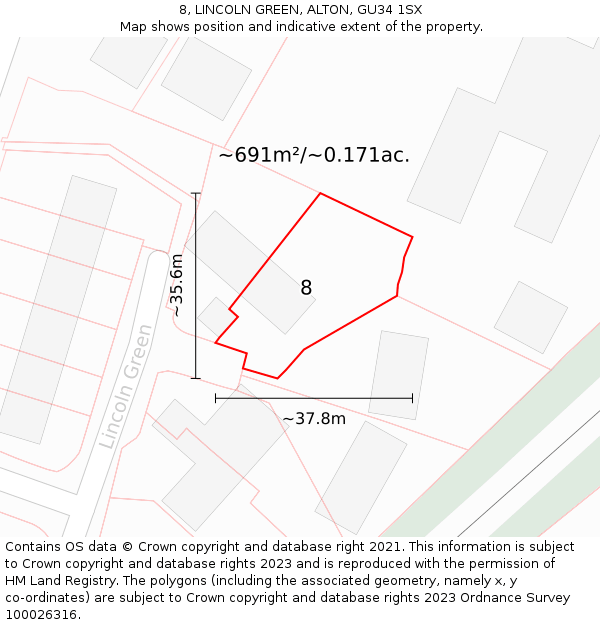 8, LINCOLN GREEN, ALTON, GU34 1SX: Plot and title map