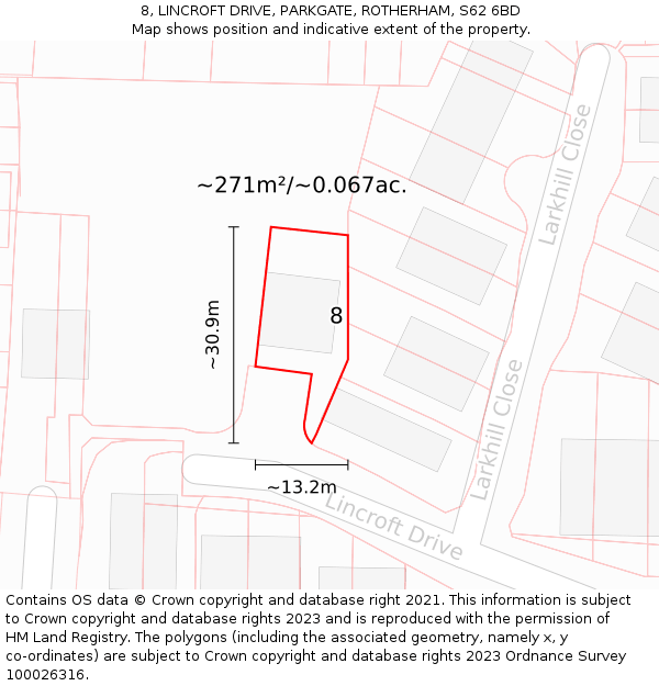 8, LINCROFT DRIVE, PARKGATE, ROTHERHAM, S62 6BD: Plot and title map