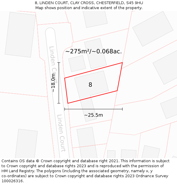 8, LINDEN COURT, CLAY CROSS, CHESTERFIELD, S45 9HU: Plot and title map