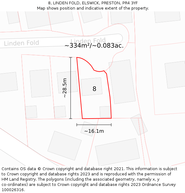 8, LINDEN FOLD, ELSWICK, PRESTON, PR4 3YF: Plot and title map