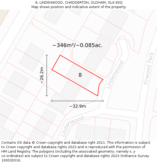 8, LINDENWOOD, CHADDERTON, OLDHAM, OL9 9SQ: Plot and title map