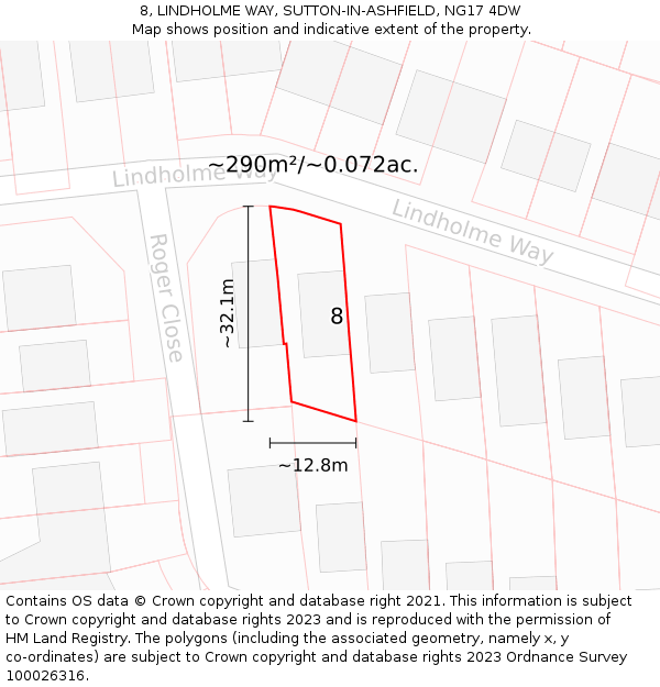 8, LINDHOLME WAY, SUTTON-IN-ASHFIELD, NG17 4DW: Plot and title map