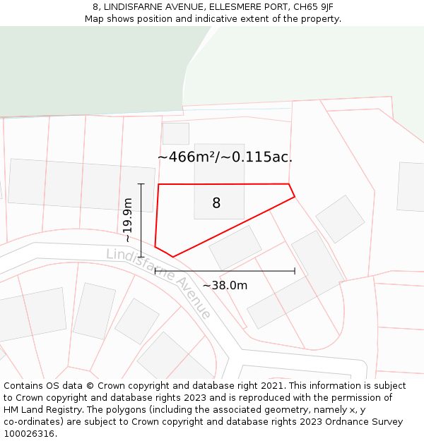 8, LINDISFARNE AVENUE, ELLESMERE PORT, CH65 9JF: Plot and title map