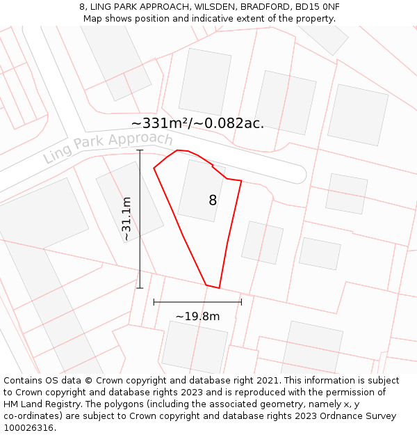 8, LING PARK APPROACH, WILSDEN, BRADFORD, BD15 0NF: Plot and title map