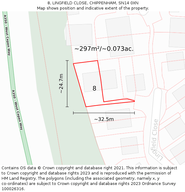 8, LINGFIELD CLOSE, CHIPPENHAM, SN14 0XN: Plot and title map