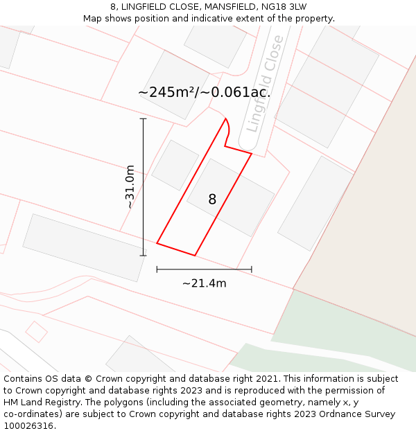 8, LINGFIELD CLOSE, MANSFIELD, NG18 3LW: Plot and title map