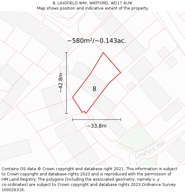 8, LINGFIELD WAY, WATFORD, WD17 4UW: Plot and title map
