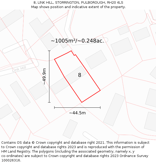 8, LINK HILL, STORRINGTON, PULBOROUGH, RH20 4LS: Plot and title map