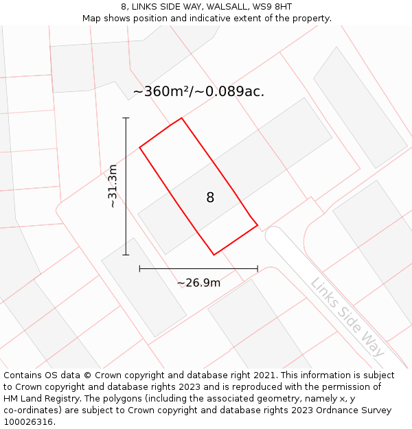 8, LINKS SIDE WAY, WALSALL, WS9 8HT: Plot and title map