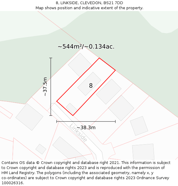 8, LINKSIDE, CLEVEDON, BS21 7DD: Plot and title map