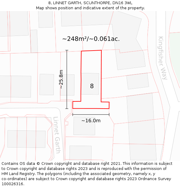 8, LINNET GARTH, SCUNTHORPE, DN16 3WL: Plot and title map