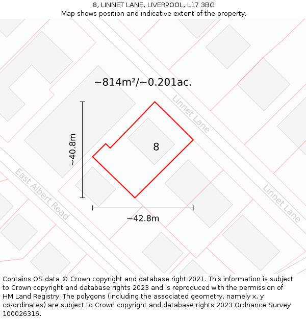 8, LINNET LANE, LIVERPOOL, L17 3BG: Plot and title map