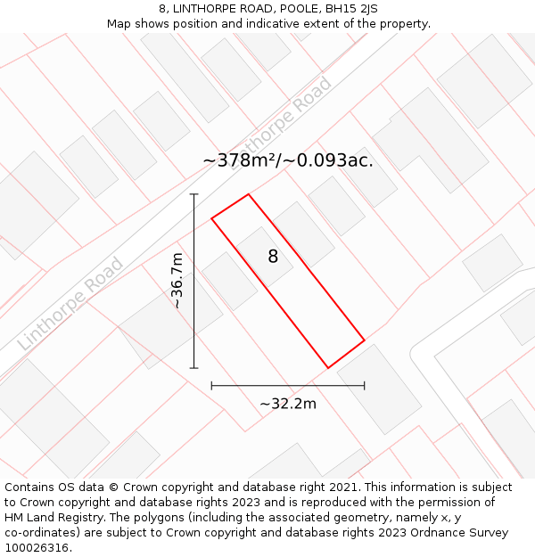 8, LINTHORPE ROAD, POOLE, BH15 2JS: Plot and title map