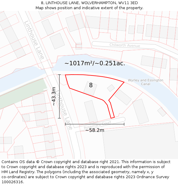 8, LINTHOUSE LANE, WOLVERHAMPTON, WV11 3ED: Plot and title map