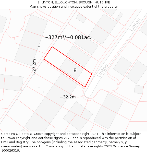 8, LINTON, ELLOUGHTON, BROUGH, HU15 1FE: Plot and title map