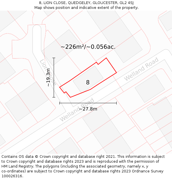 8, LION CLOSE, QUEDGELEY, GLOUCESTER, GL2 4SJ: Plot and title map