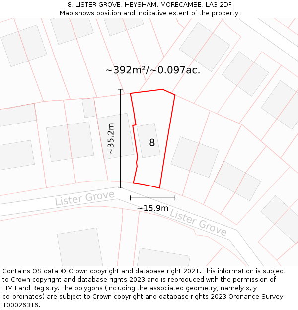 8, LISTER GROVE, HEYSHAM, MORECAMBE, LA3 2DF: Plot and title map
