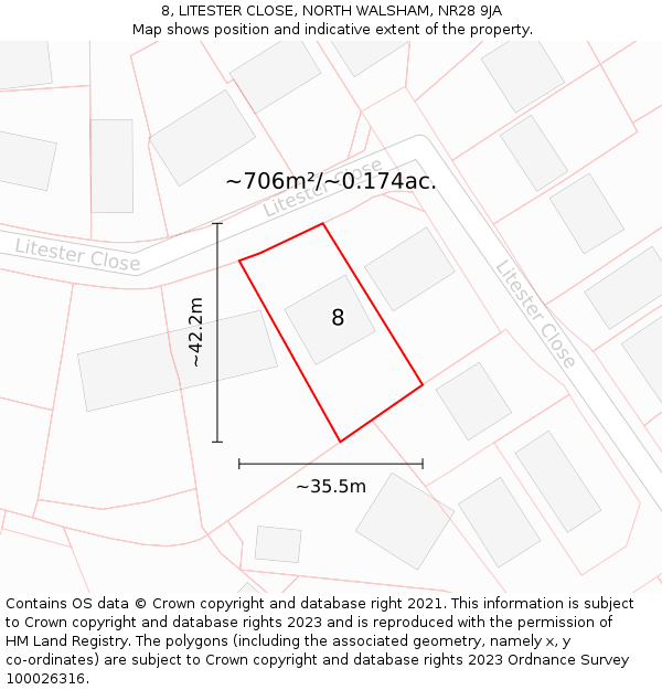 8, LITESTER CLOSE, NORTH WALSHAM, NR28 9JA: Plot and title map