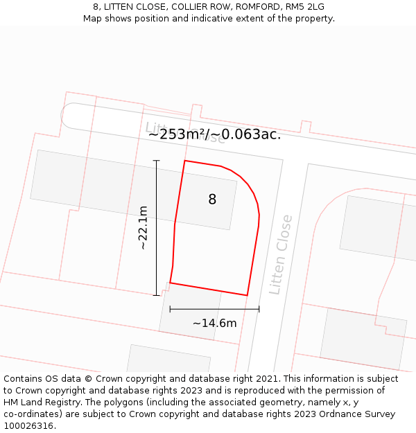 8, LITTEN CLOSE, COLLIER ROW, ROMFORD, RM5 2LG: Plot and title map
