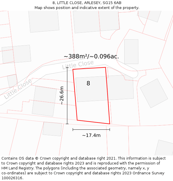 8, LITTLE CLOSE, ARLESEY, SG15 6AB: Plot and title map
