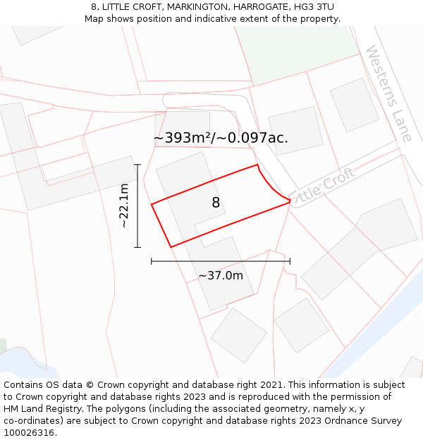 8, LITTLE CROFT, MARKINGTON, HARROGATE, HG3 3TU: Plot and title map