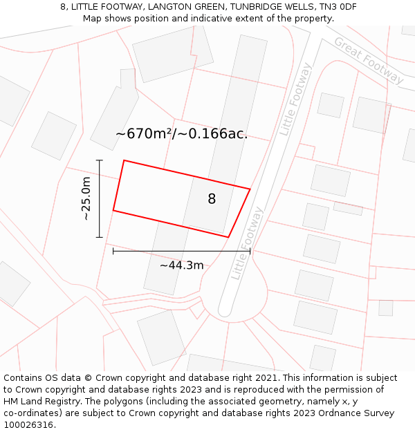 8, LITTLE FOOTWAY, LANGTON GREEN, TUNBRIDGE WELLS, TN3 0DF: Plot and title map