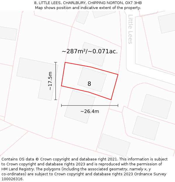 8, LITTLE LEES, CHARLBURY, CHIPPING NORTON, OX7 3HB: Plot and title map