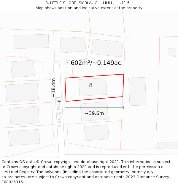 8, LITTLE SHORE, SKIRLAUGH, HULL, HU11 5HJ: Plot and title map