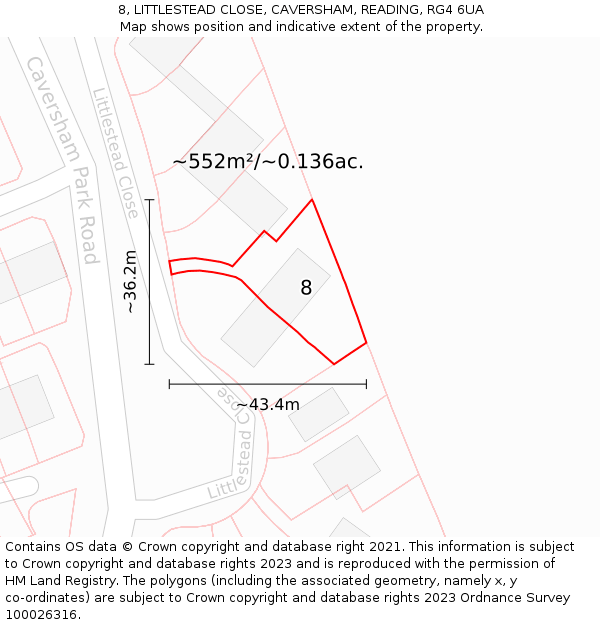 8, LITTLESTEAD CLOSE, CAVERSHAM, READING, RG4 6UA: Plot and title map