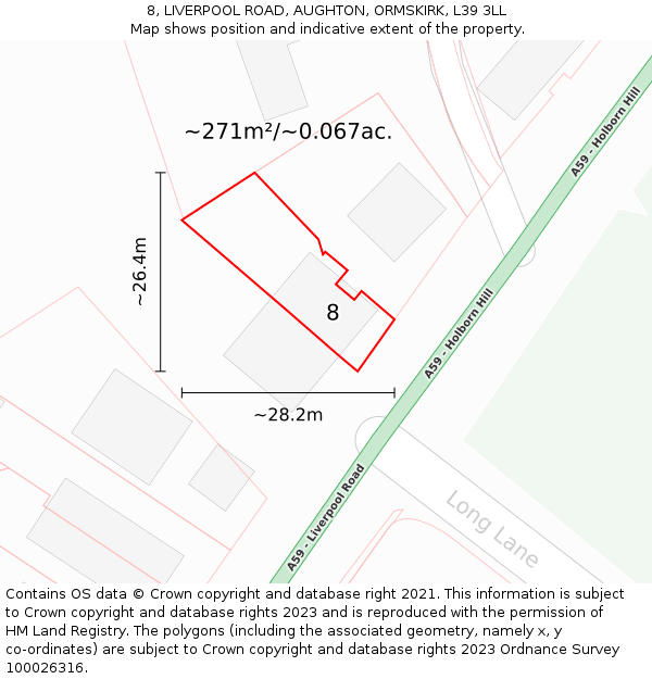 8, LIVERPOOL ROAD, AUGHTON, ORMSKIRK, L39 3LL: Plot and title map