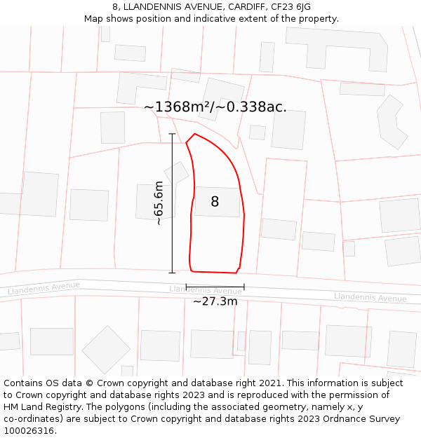 8, LLANDENNIS AVENUE, CARDIFF, CF23 6JG: Plot and title map