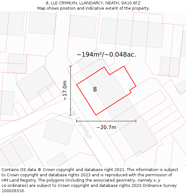 8, LLE CRYMLYN, LLANDARCY, NEATH, SA10 6FZ: Plot and title map
