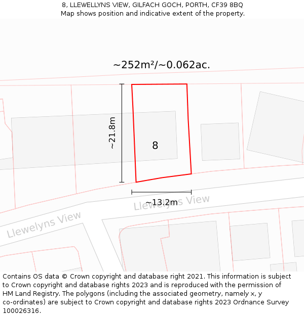 8, LLEWELLYNS VIEW, GILFACH GOCH, PORTH, CF39 8BQ: Plot and title map