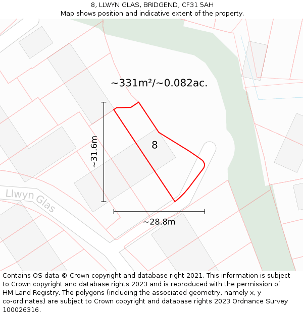 8, LLWYN GLAS, BRIDGEND, CF31 5AH: Plot and title map