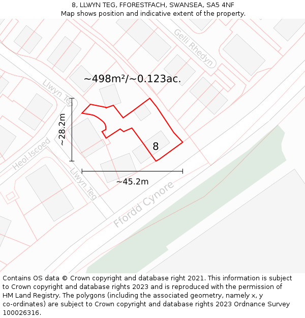 8, LLWYN TEG, FFORESTFACH, SWANSEA, SA5 4NF: Plot and title map
