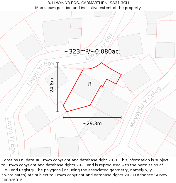 8, LLWYN YR EOS, CARMARTHEN, SA31 3GH: Plot and title map
