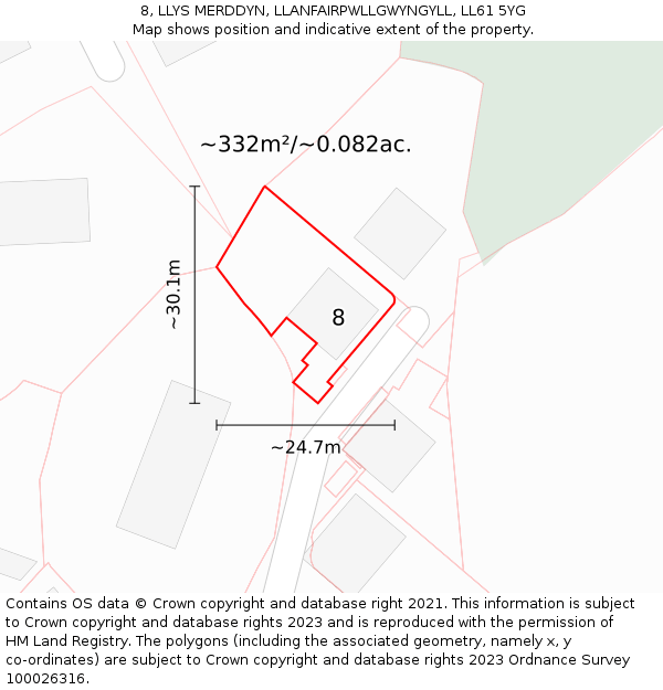 8, LLYS MERDDYN, LLANFAIRPWLLGWYNGYLL, LL61 5YG: Plot and title map