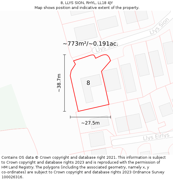8, LLYS SION, RHYL, LL18 4JY: Plot and title map