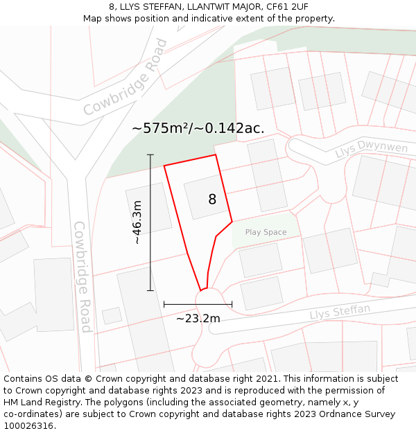 8, LLYS STEFFAN, LLANTWIT MAJOR, CF61 2UF: Plot and title map