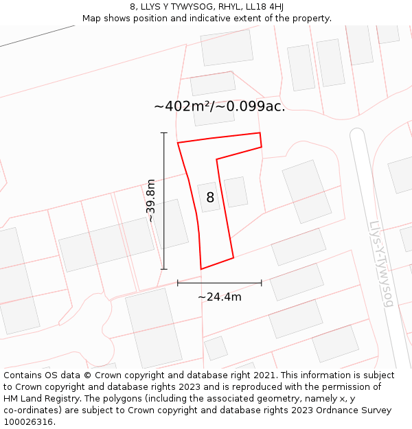 8, LLYS Y TYWYSOG, RHYL, LL18 4HJ: Plot and title map