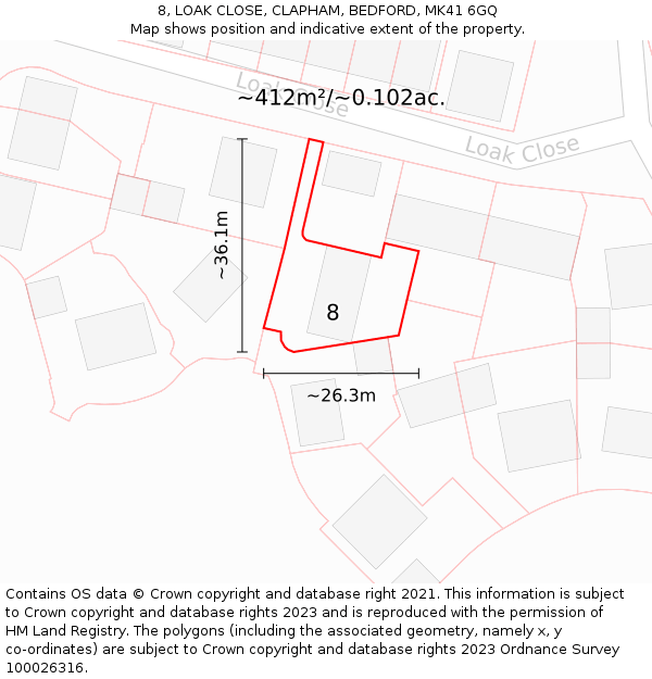 8, LOAK CLOSE, CLAPHAM, BEDFORD, MK41 6GQ: Plot and title map