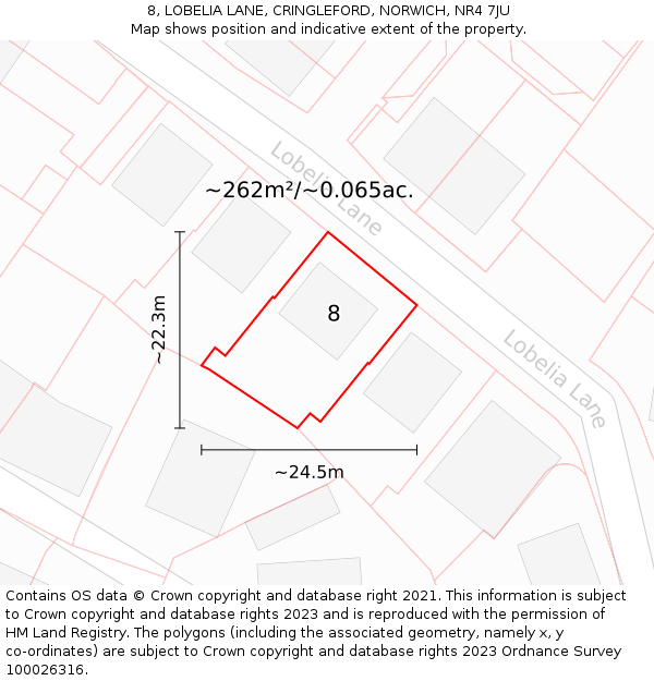 8, LOBELIA LANE, CRINGLEFORD, NORWICH, NR4 7JU: Plot and title map