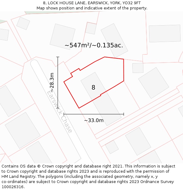 8, LOCK HOUSE LANE, EARSWICK, YORK, YO32 9FT: Plot and title map