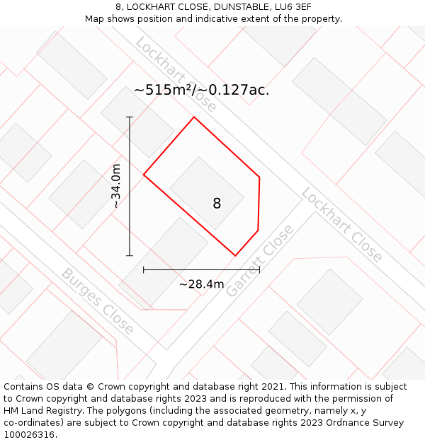 8, LOCKHART CLOSE, DUNSTABLE, LU6 3EF: Plot and title map