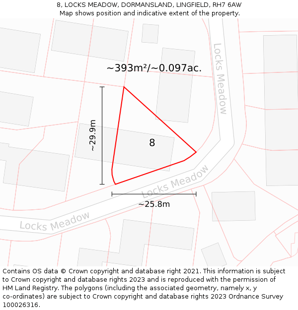 8, LOCKS MEADOW, DORMANSLAND, LINGFIELD, RH7 6AW: Plot and title map