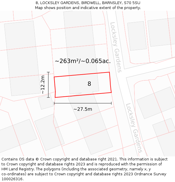 8, LOCKSLEY GARDENS, BIRDWELL, BARNSLEY, S70 5SU: Plot and title map